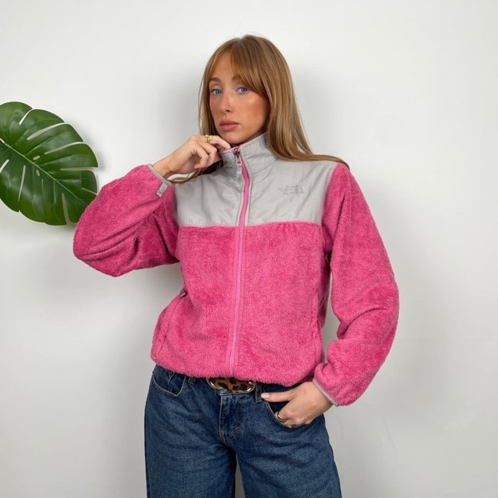 North Face Pink & Gray Teddy Bear Fleece Zip Up Jacket Women’s Size Small